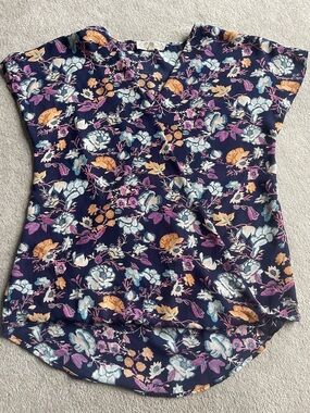 Pink Rose Navy Floral Wrap-Style Blouse